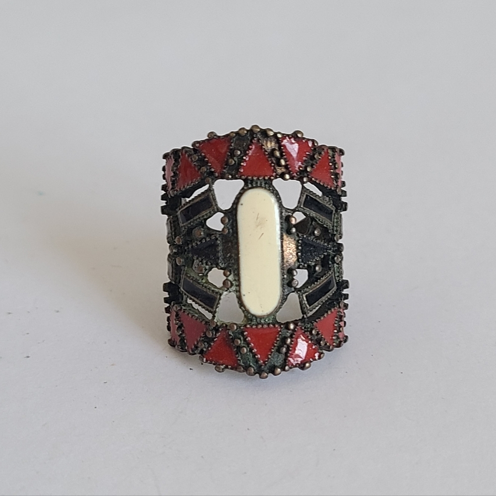 Vintage Ethnic Tribal Aztec Native Boho Geometric Costume Full Finger Ring